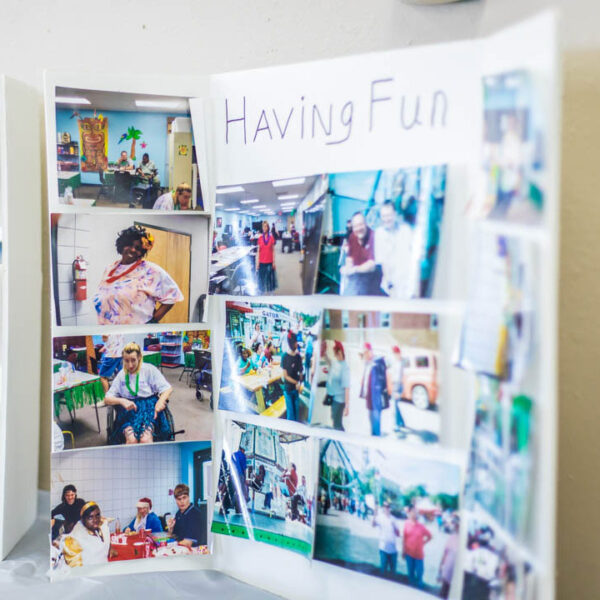 posterboard of photos titled "Having Fun"